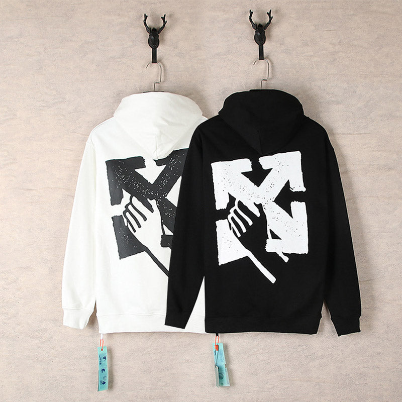 OFF WHITE Globe Hands Graphic Hoodie – White & Black