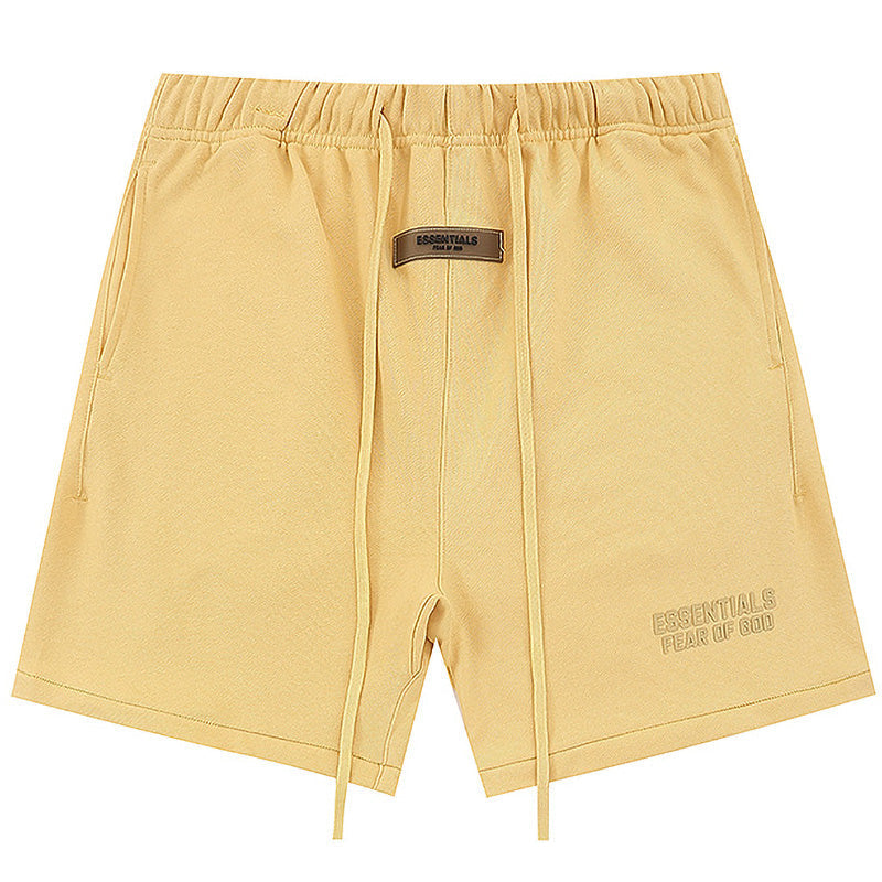Fear of God Season 9 Flocking Thickened Letter Print Shorts – Yellow / Grey