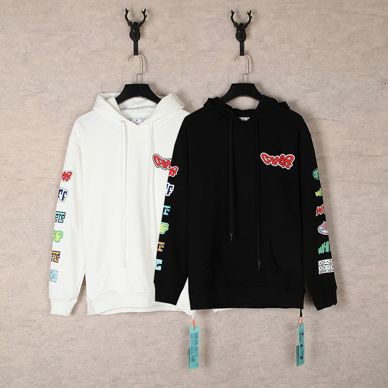 OFF WHITE Cartoon Pattern Arrow Hoodie – White & Black