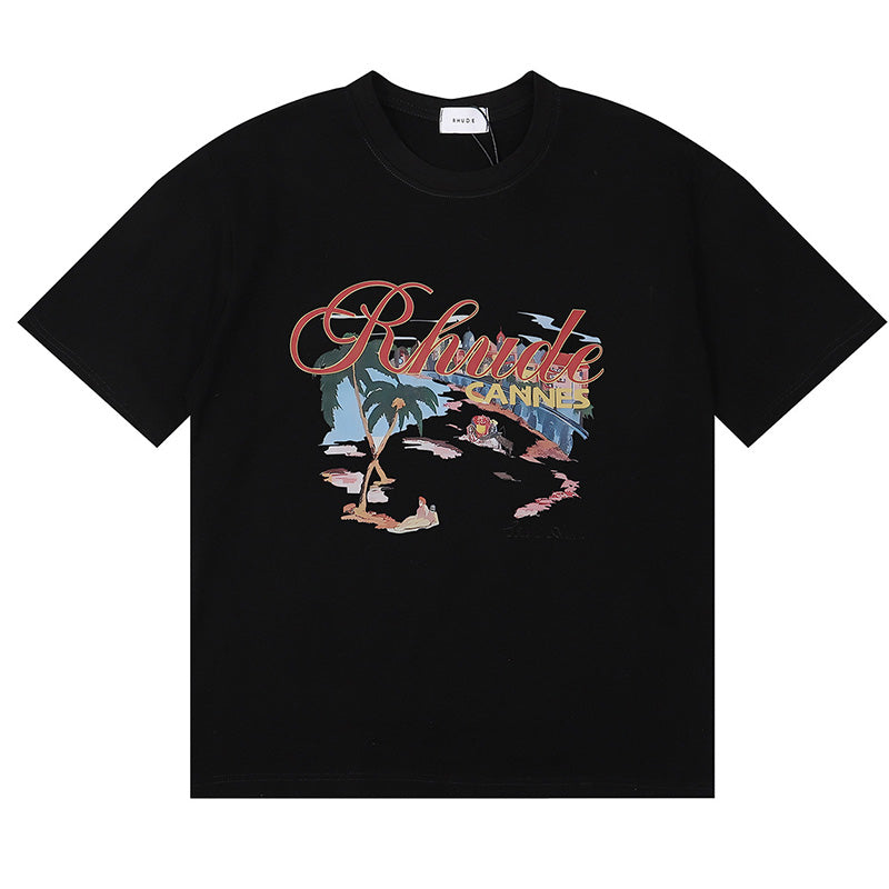 RHUDE Cannes Beach Côte d’Azur Graphic T-Shirt – Apricot / White / Black