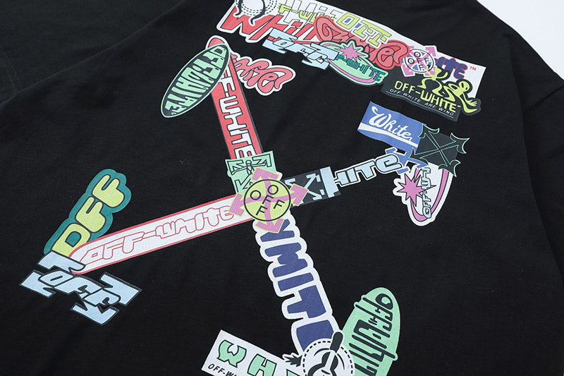 Off-White Creative Cartoon Letter Round Neck T-Shirt