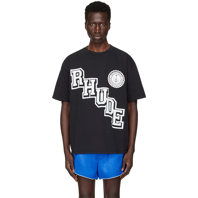 RHUDE Logo-Print Cotton T-Shirt – White / Apricot / Black