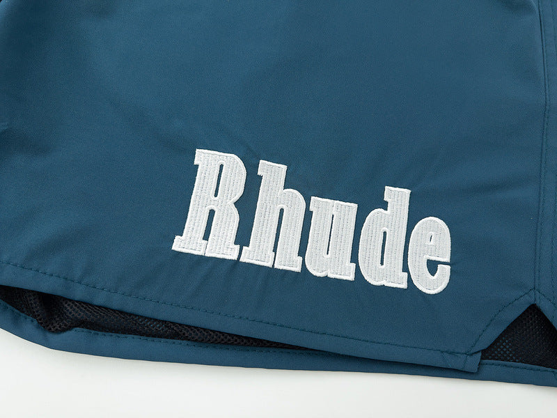 RHUDE Embroidered Tie Elastic Track Shorts – Blue