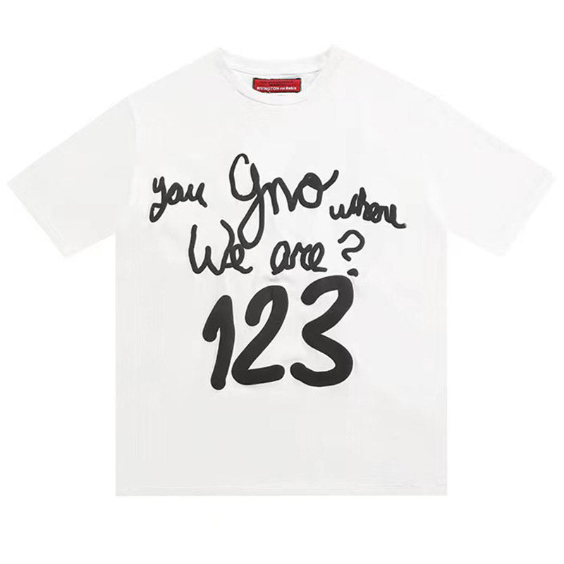 RRR123 Rainbow Snake Foam Letter Print T-Shirt – Apricot / White / Black