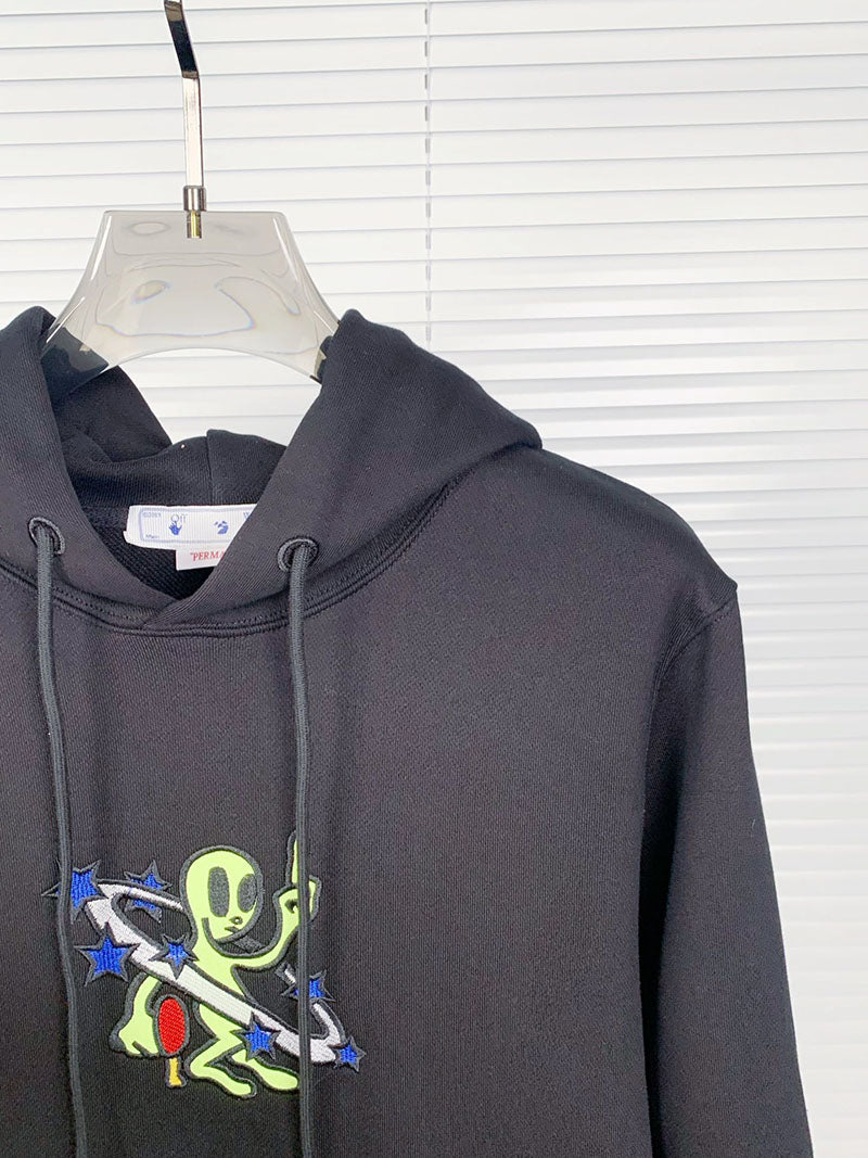 OFF WHITE Star Arrow Embroidered Appliqué Hoodie – Black