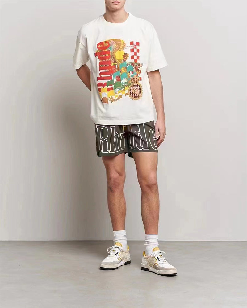 RHUDE 3M Reflective Letters Mesh Drawstring Shorts – Grey / Army Green