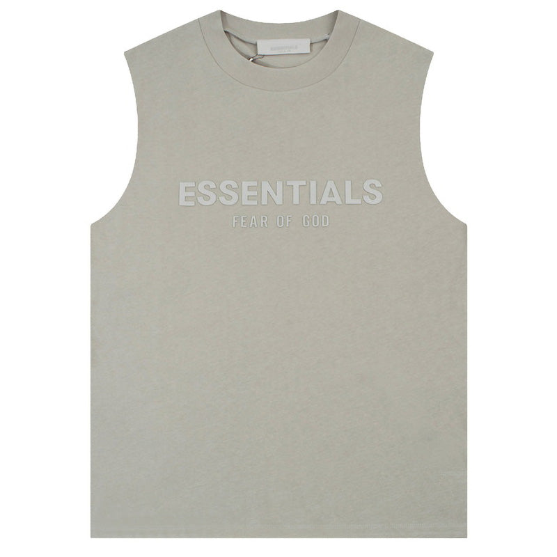 Fear of God Flocked Logo Letter Print Sleeveless T-Shirt – Brown / Grey / Khaki