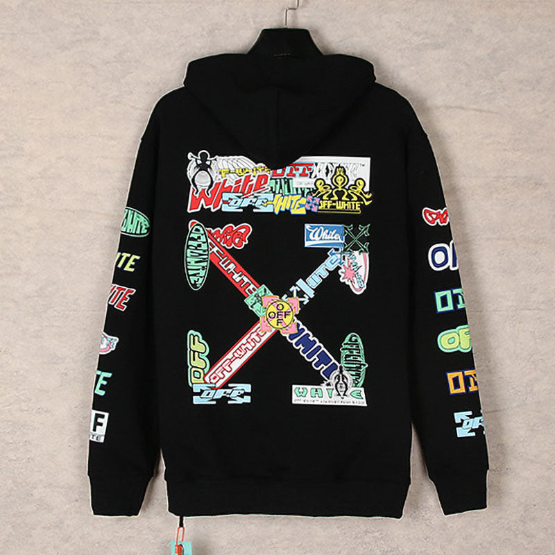 OFF WHITE Cartoon Pattern Arrow Hoodie – White & Black