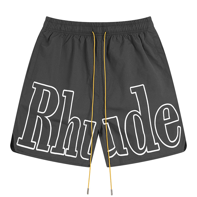 RHUDE 3M Reflective Letters Mesh Drawstring Shorts – Grey / Army Green