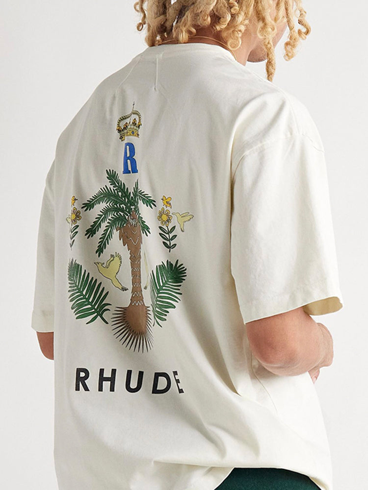 RHUDE Logo-Print T-Shirt – White / Black / Apricot