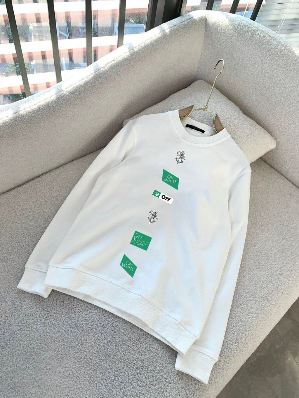 Off-White OW Logo Graphic Crewneck Pullover Sweatshirt — White