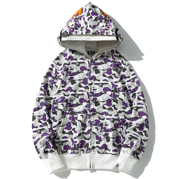 BAPE Purple Camo Shark Double-Zip Hoodie