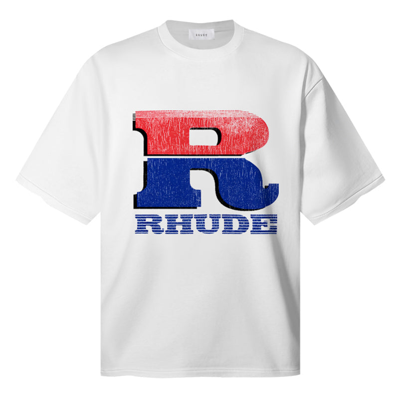 RHUDE Split Petrol Logo Tee – White / Black