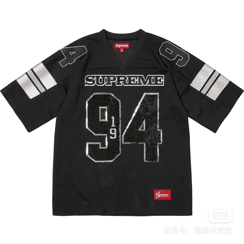Supreme Sequin Football Jersey — Black / Blue