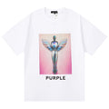 Purple Brand Logo Letter Pattern Print T-Shirt | White & Black