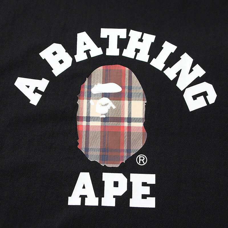 BAPE Plaid Ape Head College Logo Tee