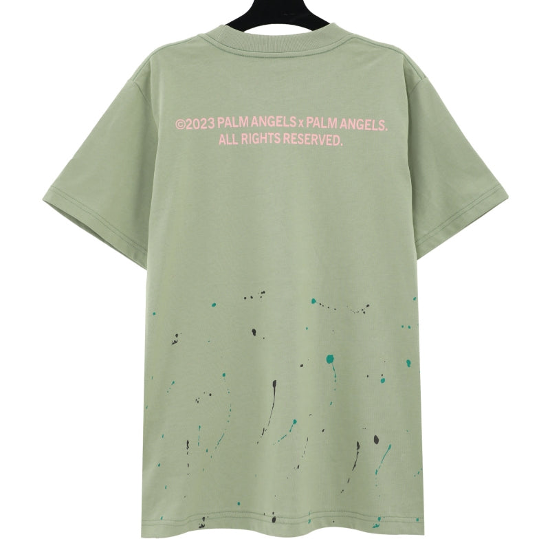 Palm Angels Palm Tree Chest Logo Paint Splatter Oversized T-Shirt