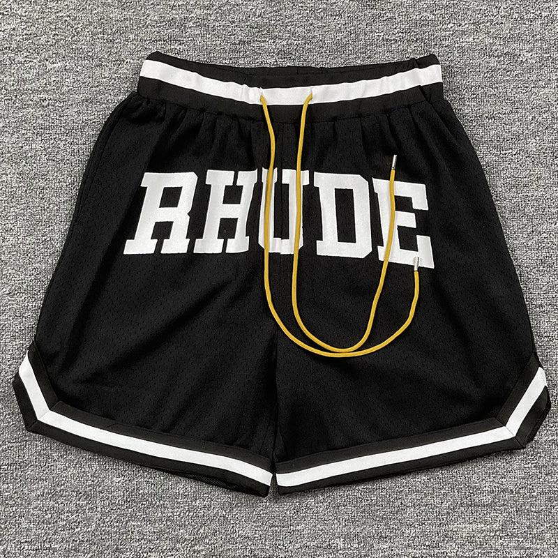 RHUDE Collegiate Arch Logo Mesh Basketball Shorts – Black