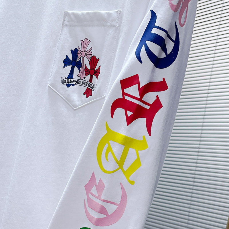 Chrome Hearts Multicolor Fleur Cross Stack Long Sleeve Tee – White / Black