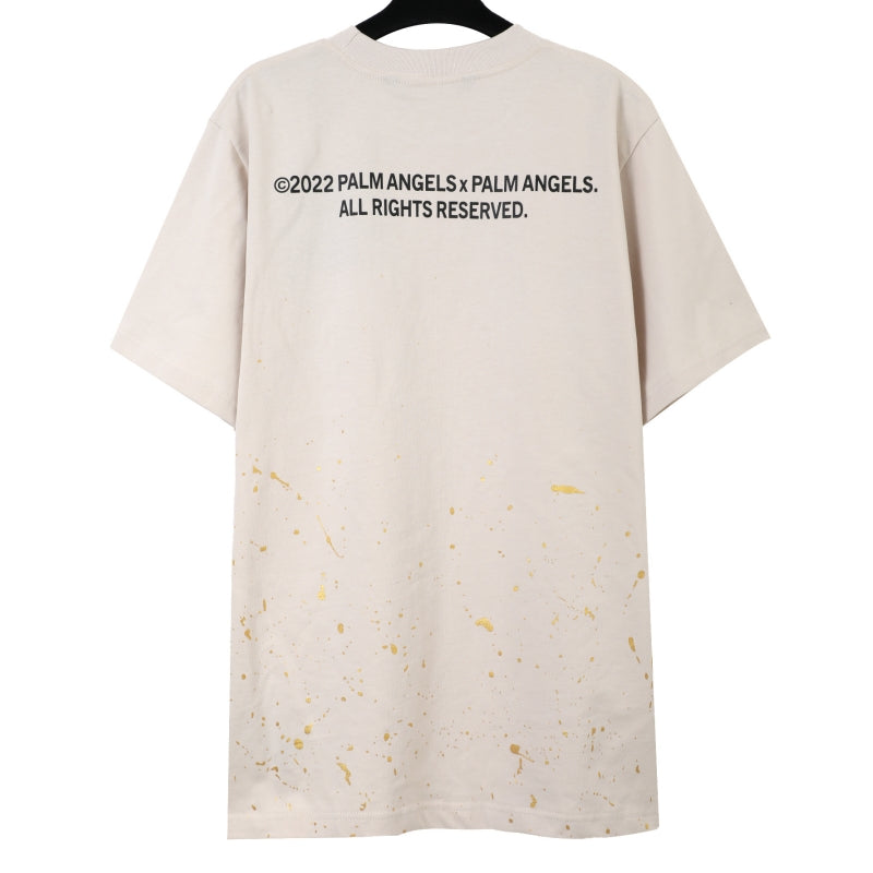 Palm Angels Palm Tree Chest Logo Paint Splatter Oversized T-Shirt