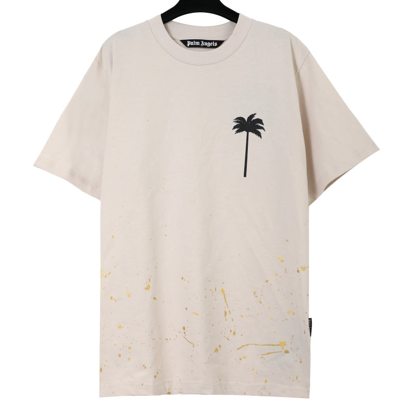 Palm Angels Palm Tree Chest Logo Paint Splatter Oversized T-Shirt