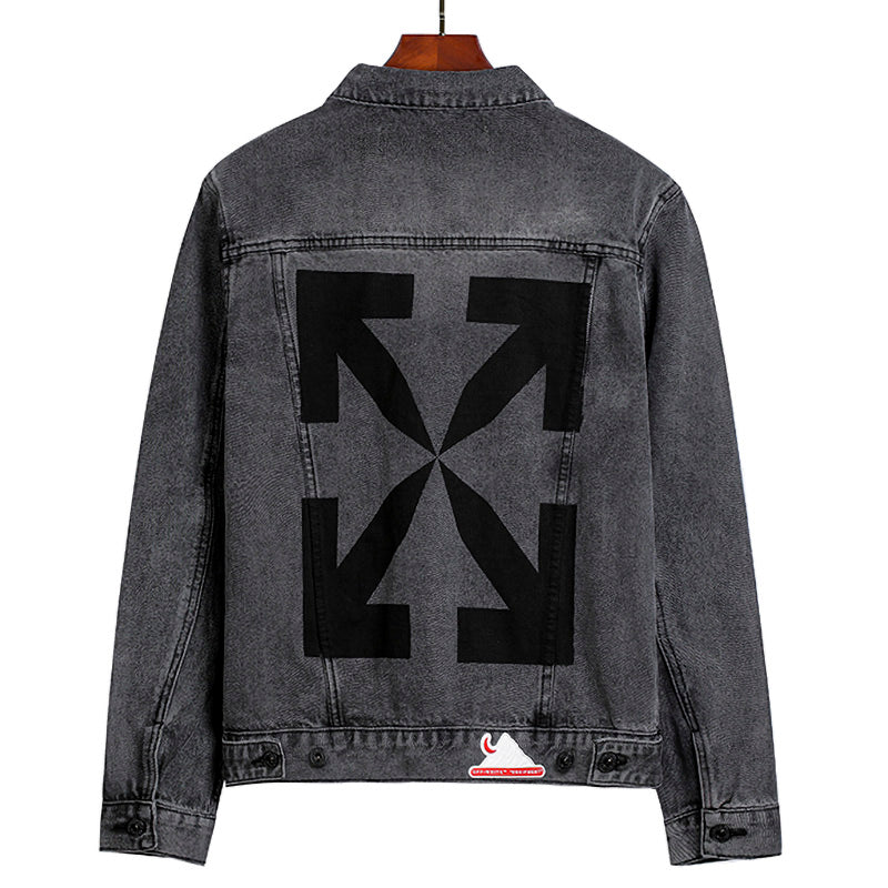 OFF-WHITE Arrow Logo Washed Distressed Denim Jacket