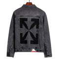 OFF-WHITE Arrow Logo Washed Distressed Denim Jacket