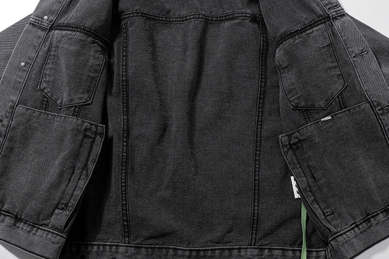 OFF-WHITE Arrow Logo Washed Distressed Denim Jacket