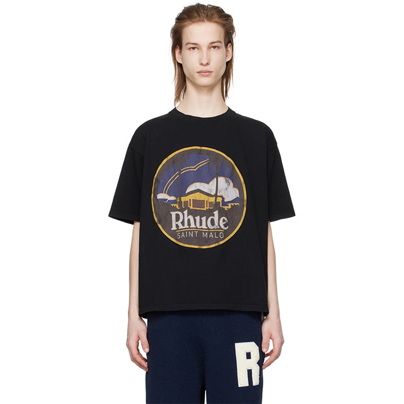 RHUDE Saint Malo Castle Graphic T-Shirt – Apricot / Black / White