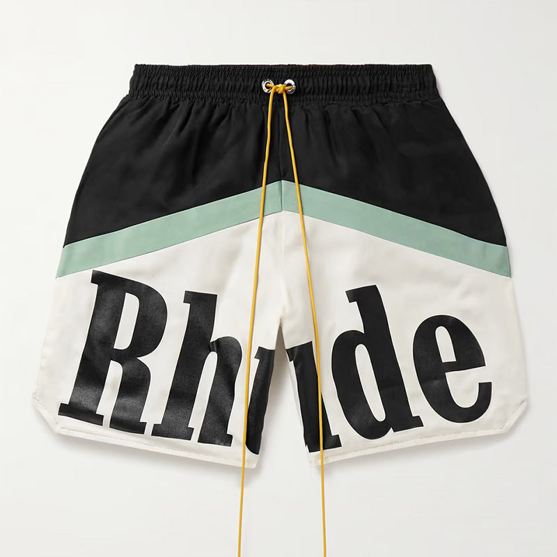 RHUDE Awakening Colour-Block Logo-Print Twill Drawstring Shorts